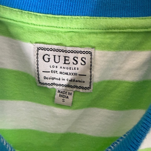 Guess Originals Mens Vintage Striped Green White Tee Shirt Size Small - Picture 5 of 6